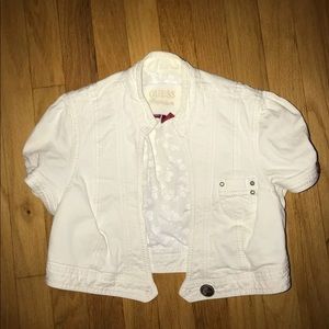 GUESS white cropped jean jacket